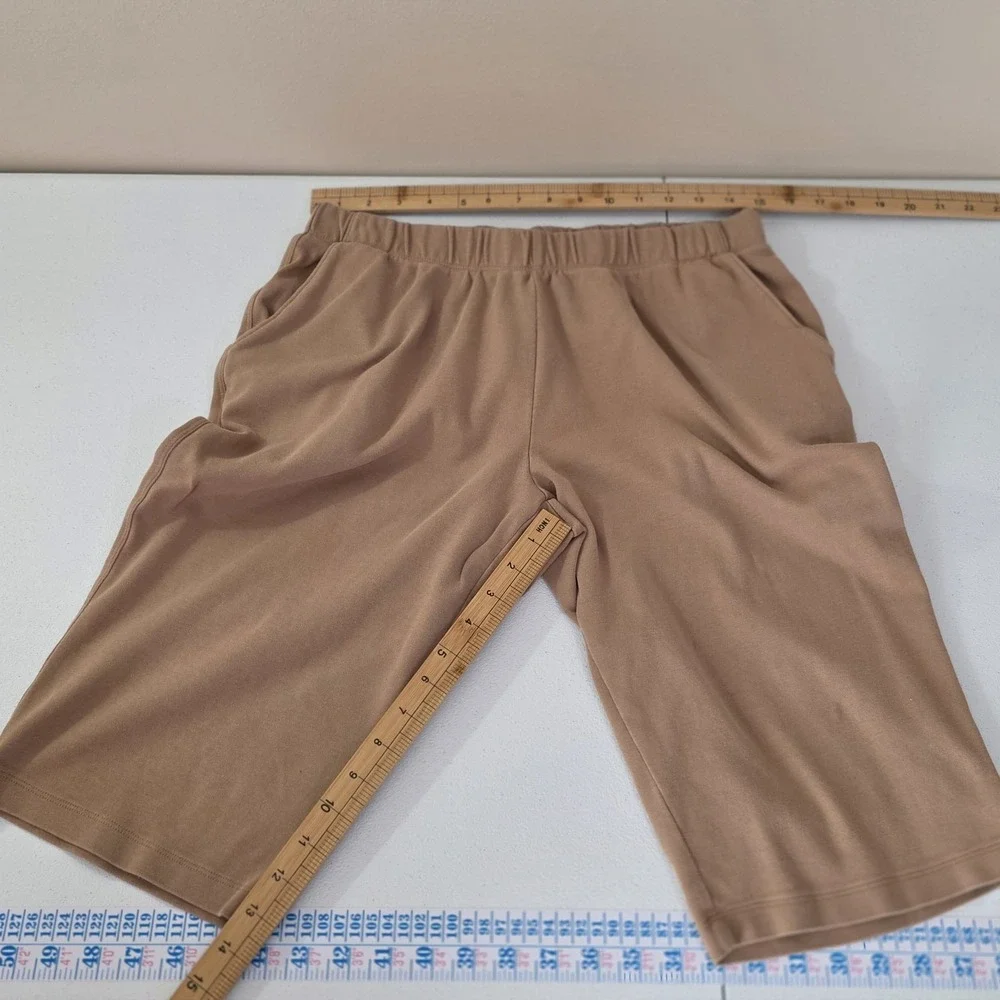 Lands End Casual Tees +‎ Short Set Women Medium Petite Blue Tan Striped Pockets